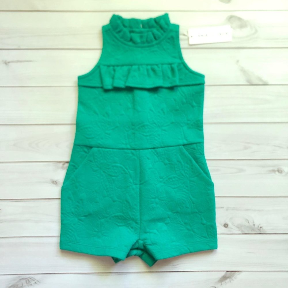 NWT Janie and Jack Floral Jacquard Emerald Green Romper 18-24 Months